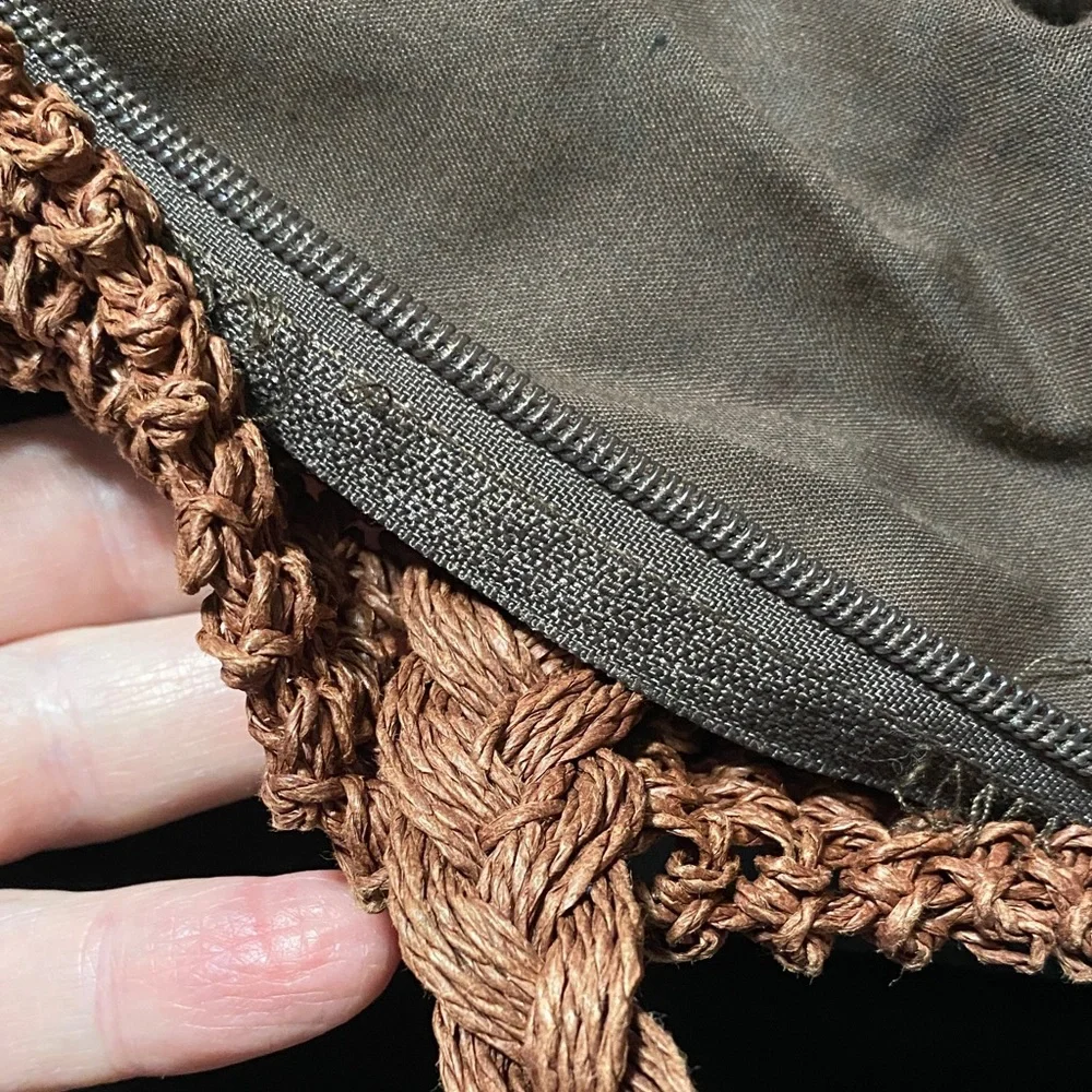 Jacqueline Ferrar vintage Brown paper straw Woven double handle Tote Bag